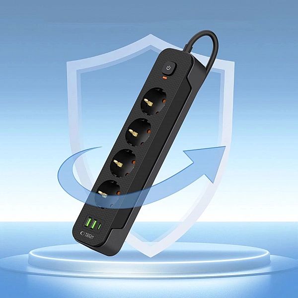 Listwa zasilająca Tech-Protect PCL4X3/4 gniazda 240V + 2xUSB-A + 1xUSB