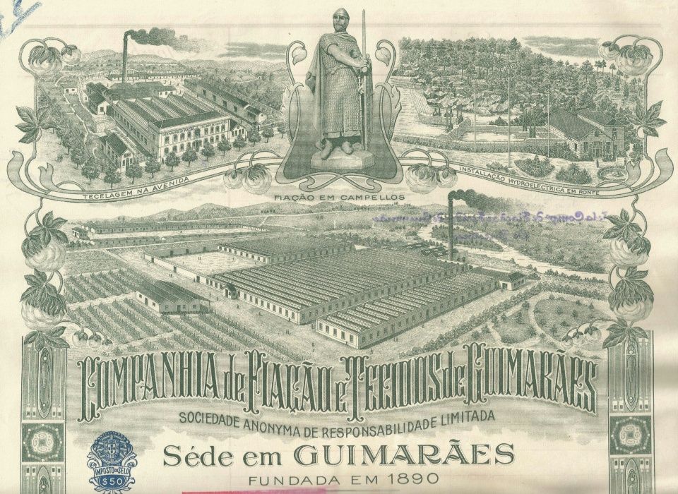 1 Acão Companhia de Fiação e Tecidos de Guimarães 100$00 - 1924 rara