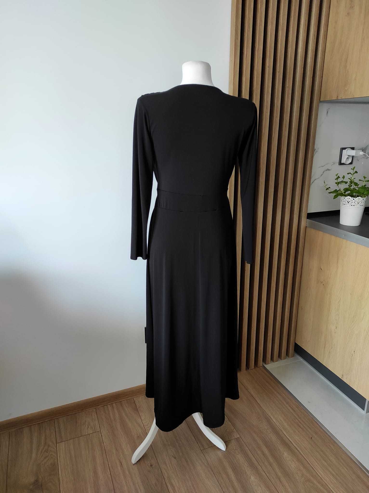 Czarna sukienka maxi aplikacja 3D zdobienie viral hit Just Glamour M