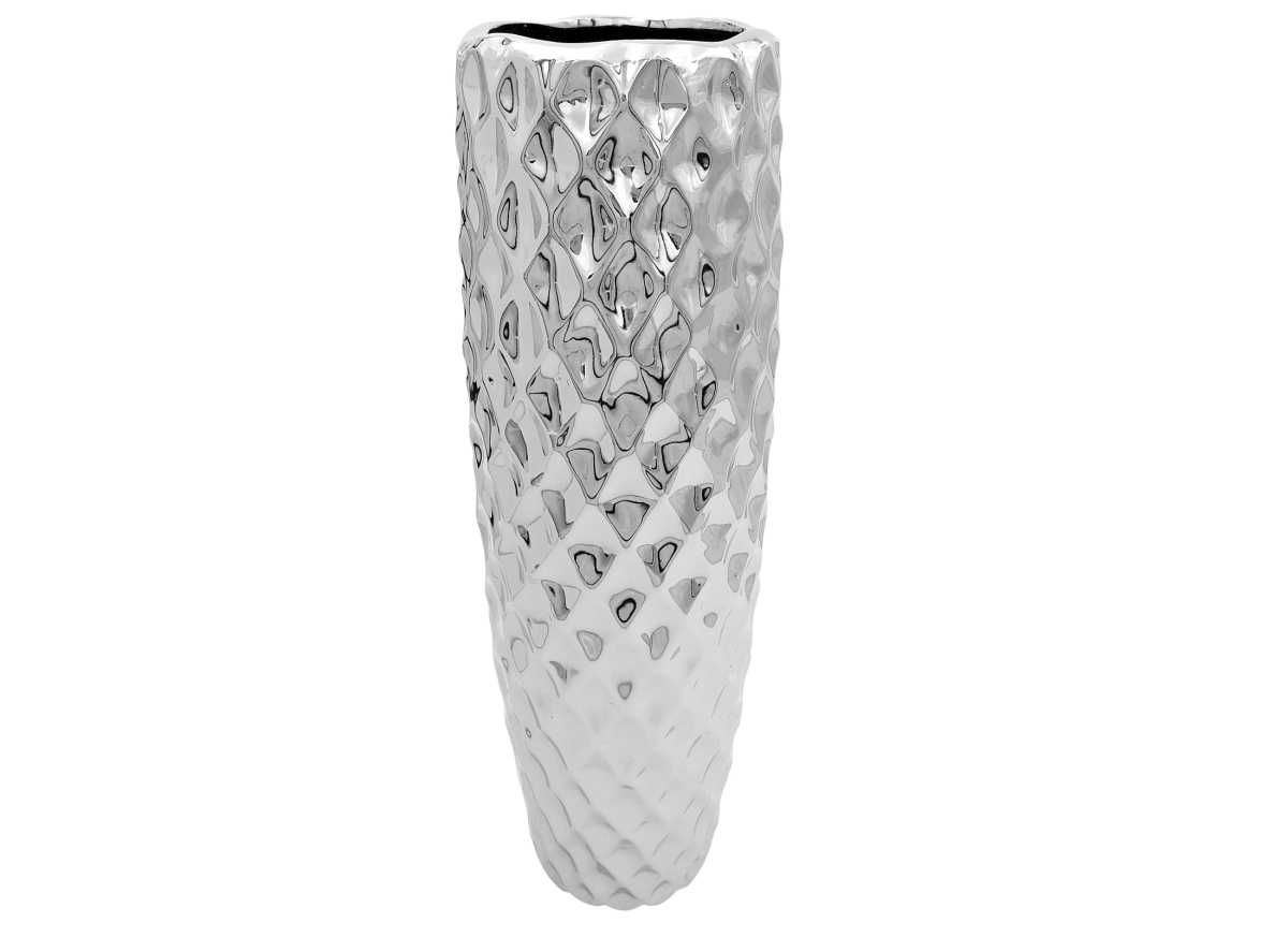 Wazon ceramiczny wysoki srebrny dekoracyjny flakon na kwiaty 44cm