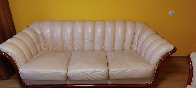 Zestaw wypoczynkowy kanapa dwa fotele skóra