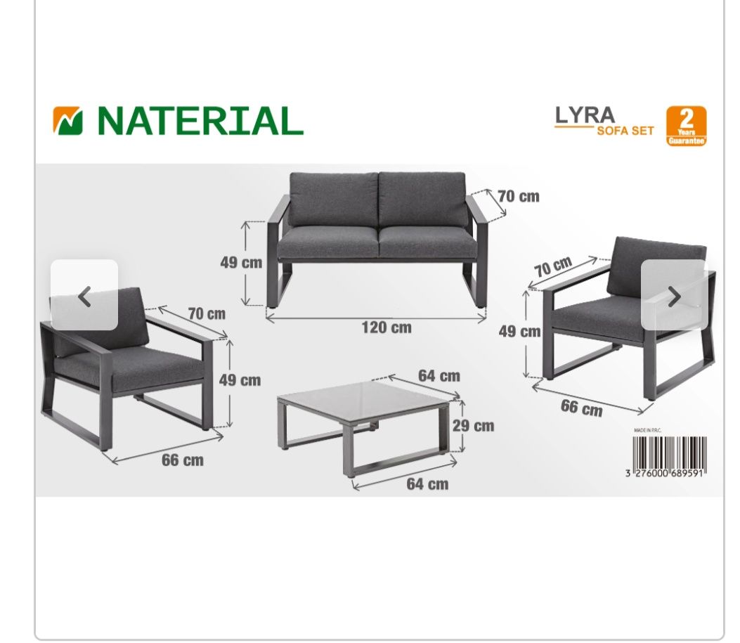 Stolik kawowy tarasowy ogrodowy Naterial Lyra 64x64x29 nowy P-ń