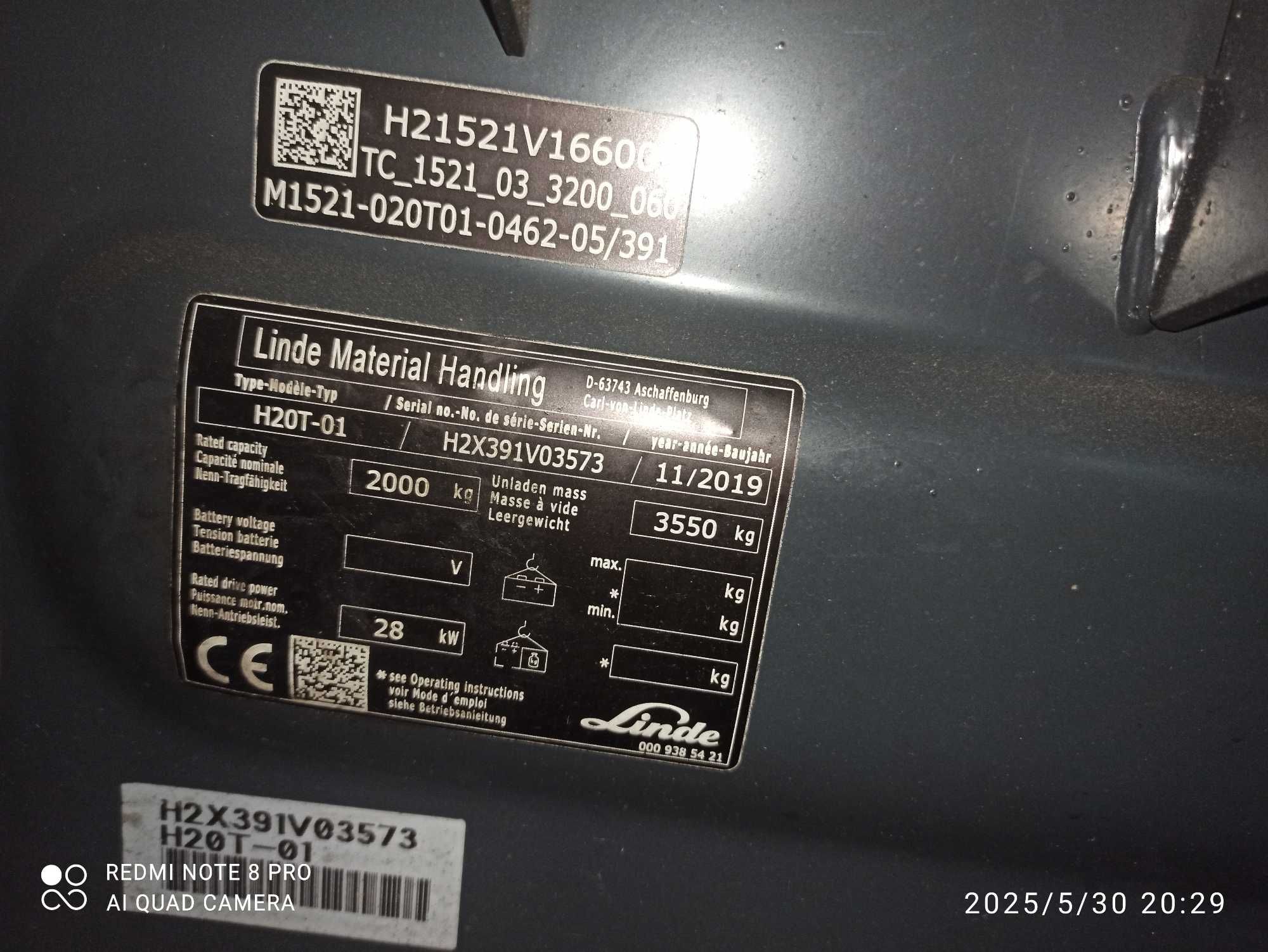 Wózek Widłowy Wózki Widłowe LINDE  H20T-01 /2019R. Tylko 7000 godzin