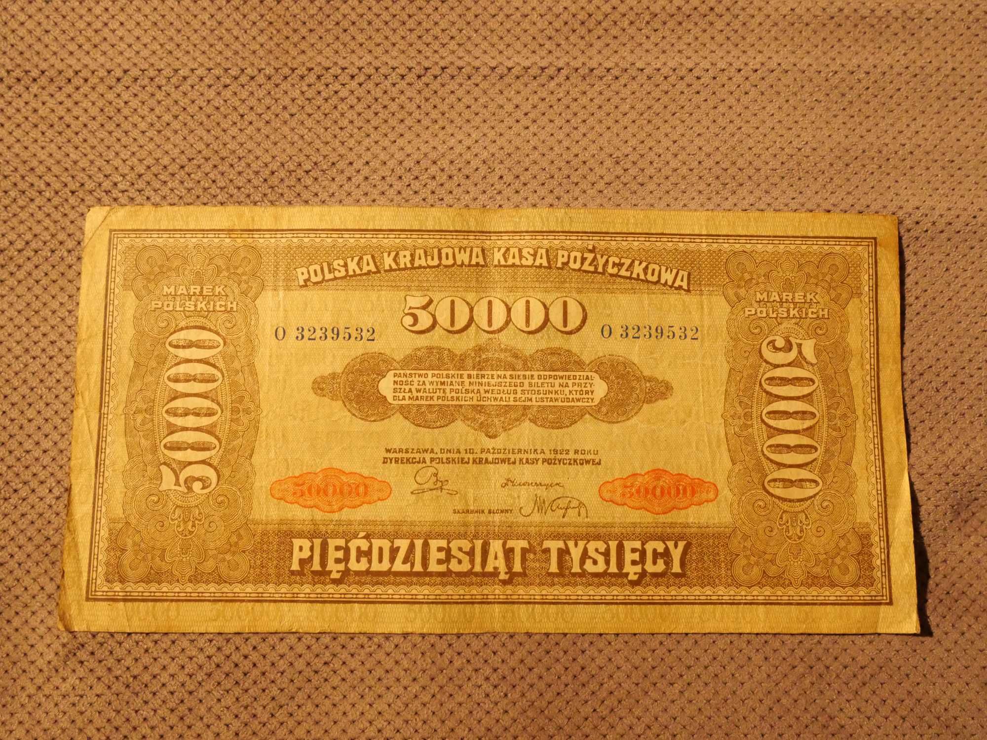 Banknoty 50000 marek polskich seria O