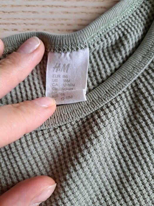 Koszulka h&m 86 top waflowy splot szałwiowy zielony długi rękaw
