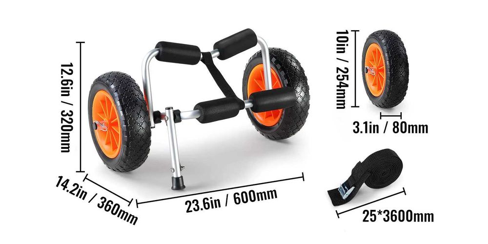 Składany wózek do kajaka i łodzi koła bezdętkowe, pas w zestawie