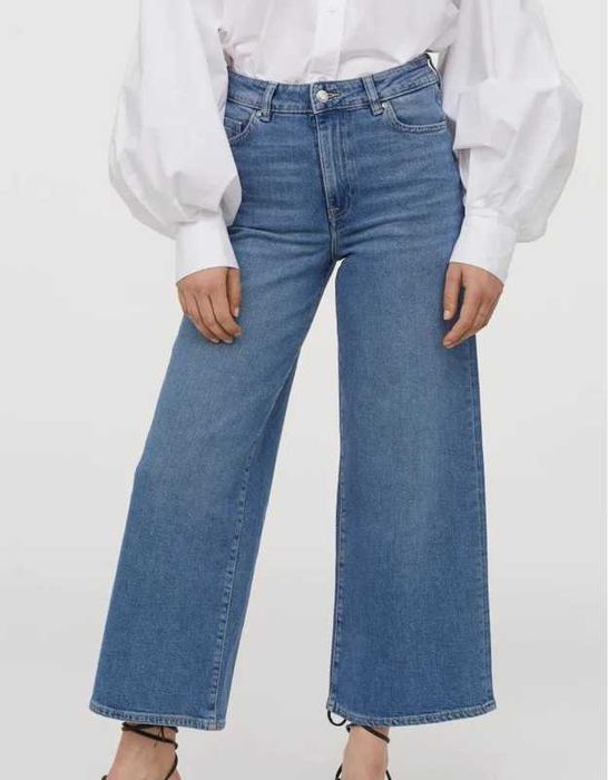 Высокие женские джинсы кюлоты широкие штанины голубые H&M 42-44