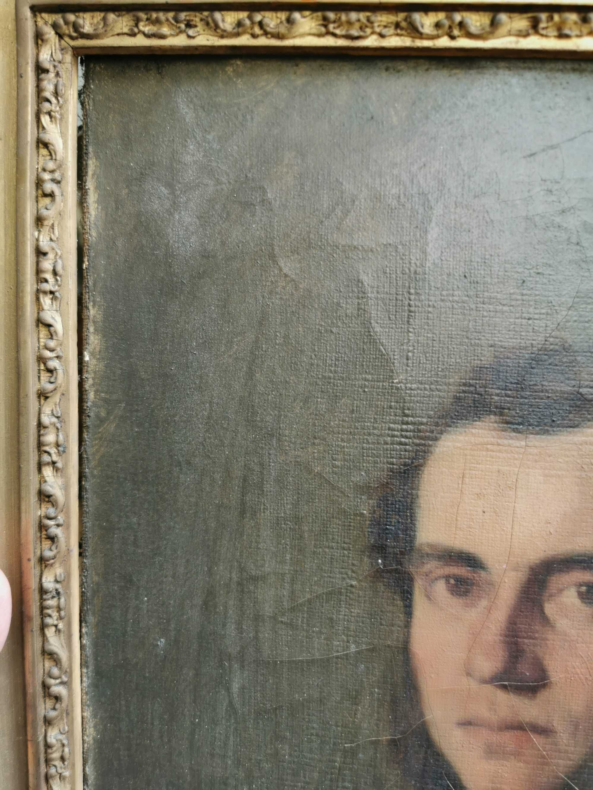Zabytkowy portret mężczyzny XIX w. około 1850 w oryginalnej ramie