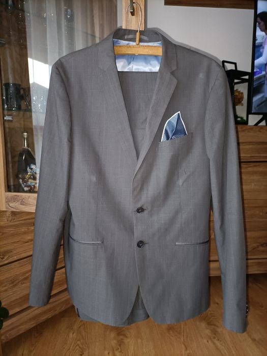 Garnitur męski grafit krata slim fit Reserved rozmiar 52 / L