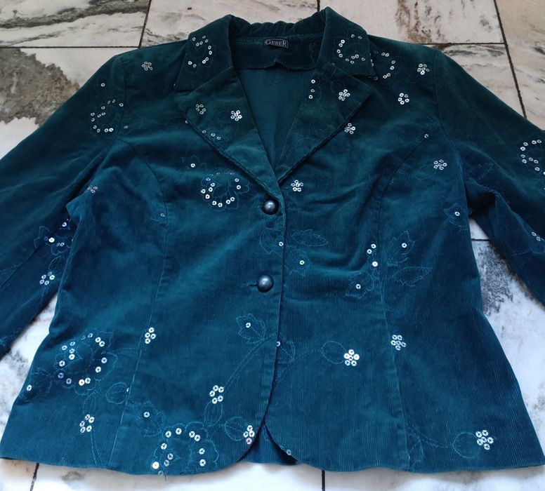 elegancki żakiet/marynarka ze zdobieniami- morski turkusowo-zielony