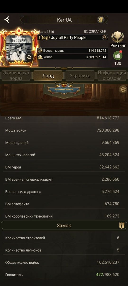 Аккаунт Rise of Castle's