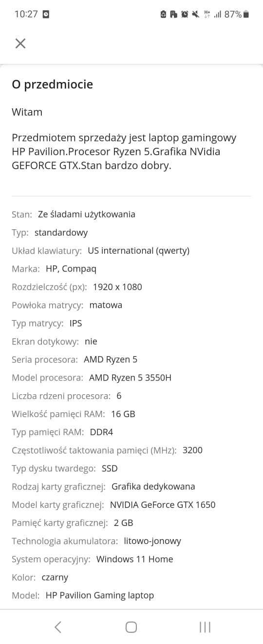 hp pavilion gaming laptop + gratis myszka