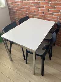 Stół rozkładany, biały z krzesłami 110-160 x 70