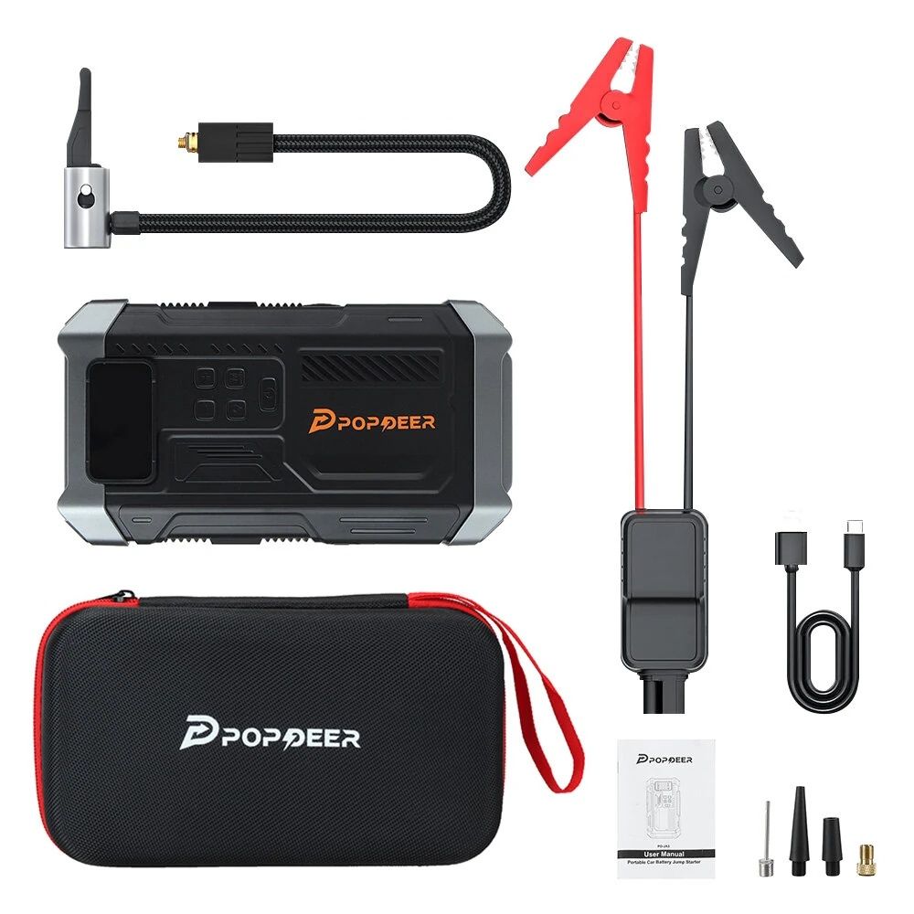 Booster 12V com Compressor de Ar 5000A, Lanterna, Powerbank, Car Start