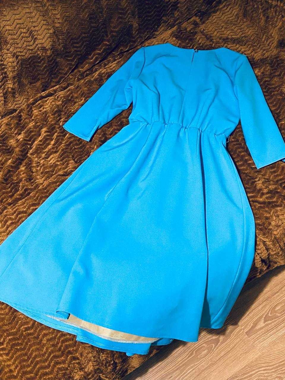 Платье нарядное вечернее праздничное шифон солнце-клёш голубое миди