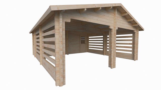 Garaż drewniany - STOCKHOLM B 600x700cm 42 m2 (8,8 m2 + wiata)