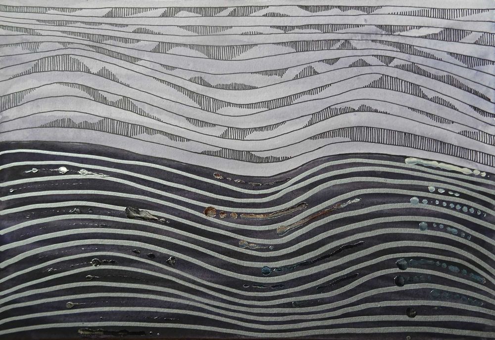 Akwarela Obraz  Abstrakcja pt. Srebrne Myśli 26x18 cm