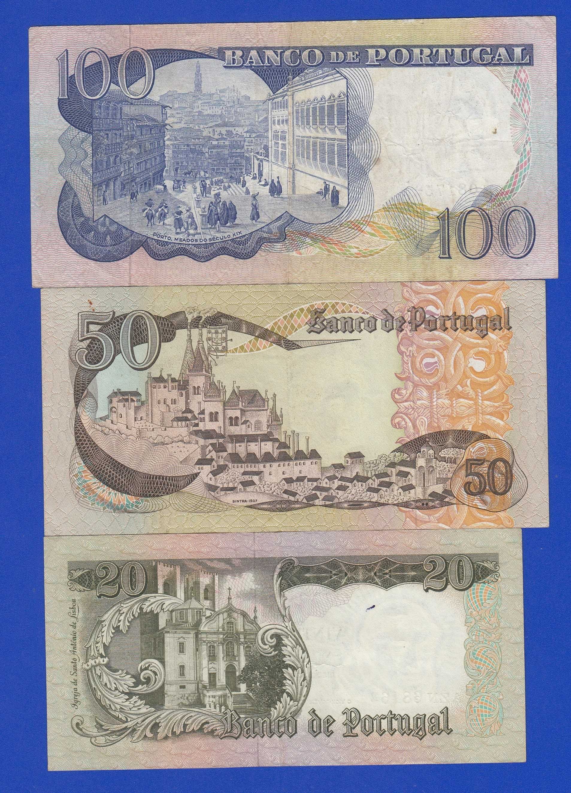 BELAS notas Portugal 20+50+100 escudos 1964,1965,1968