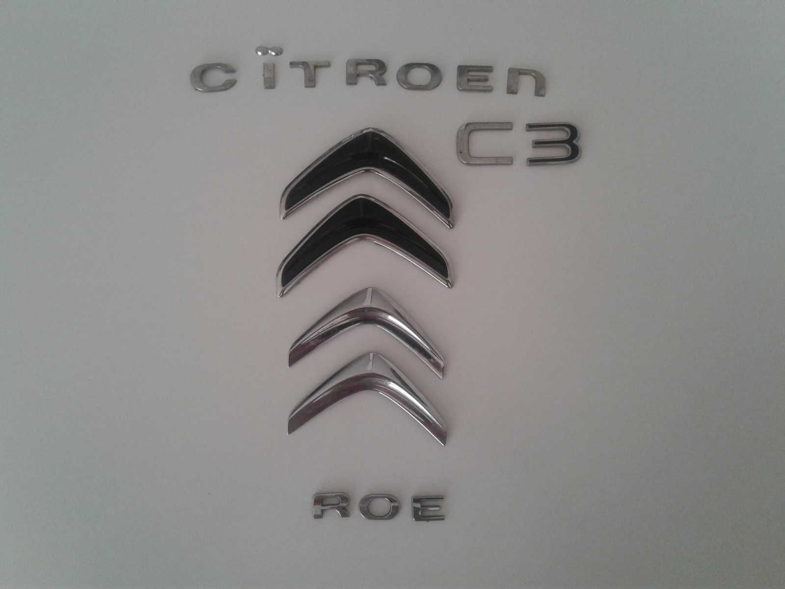 Znaczek Logo Napis Citroen C3 Cactus Czarny Srebrny Chrom
