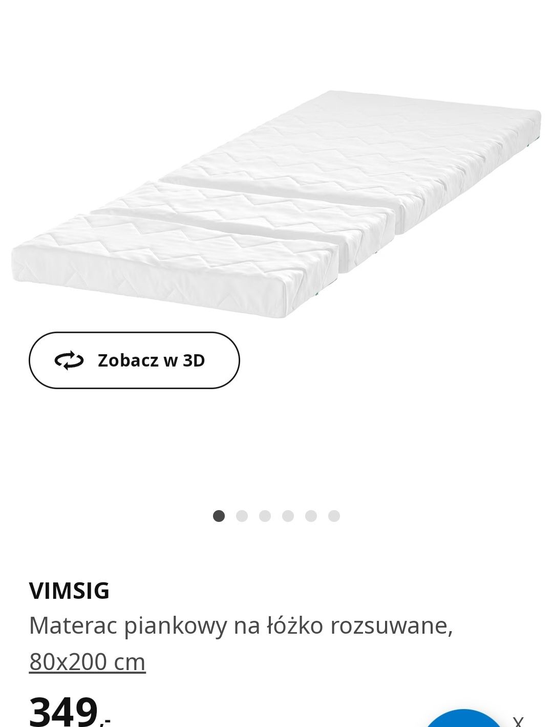 Nowy 1/2 ceny Materac do łóżka rozsuwanego VIMSIG z Ikea
Materac piank