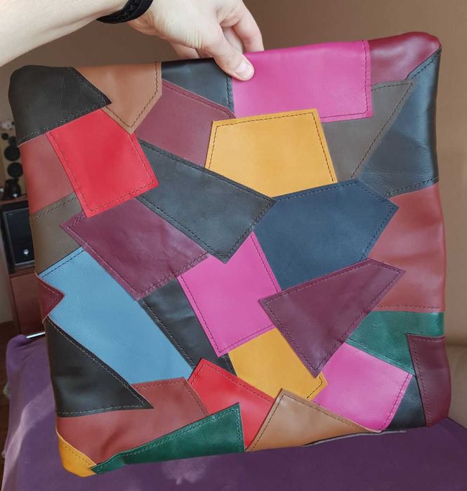 Шкіряна подушка. Hand made. Печворк