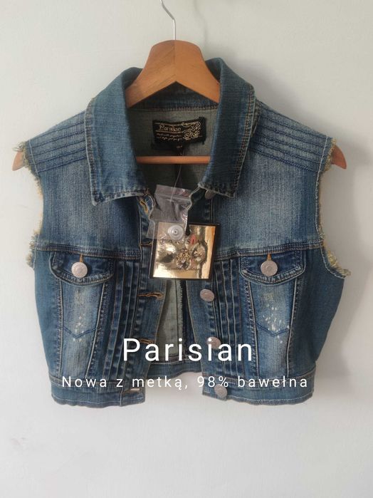 Nowa z metką damska ciemnoniebieska kamizelka jeansowa Parisian M