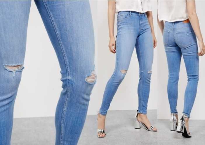 BERSHKA jeans rurki SKINY przecierane DZIURY 34 XS