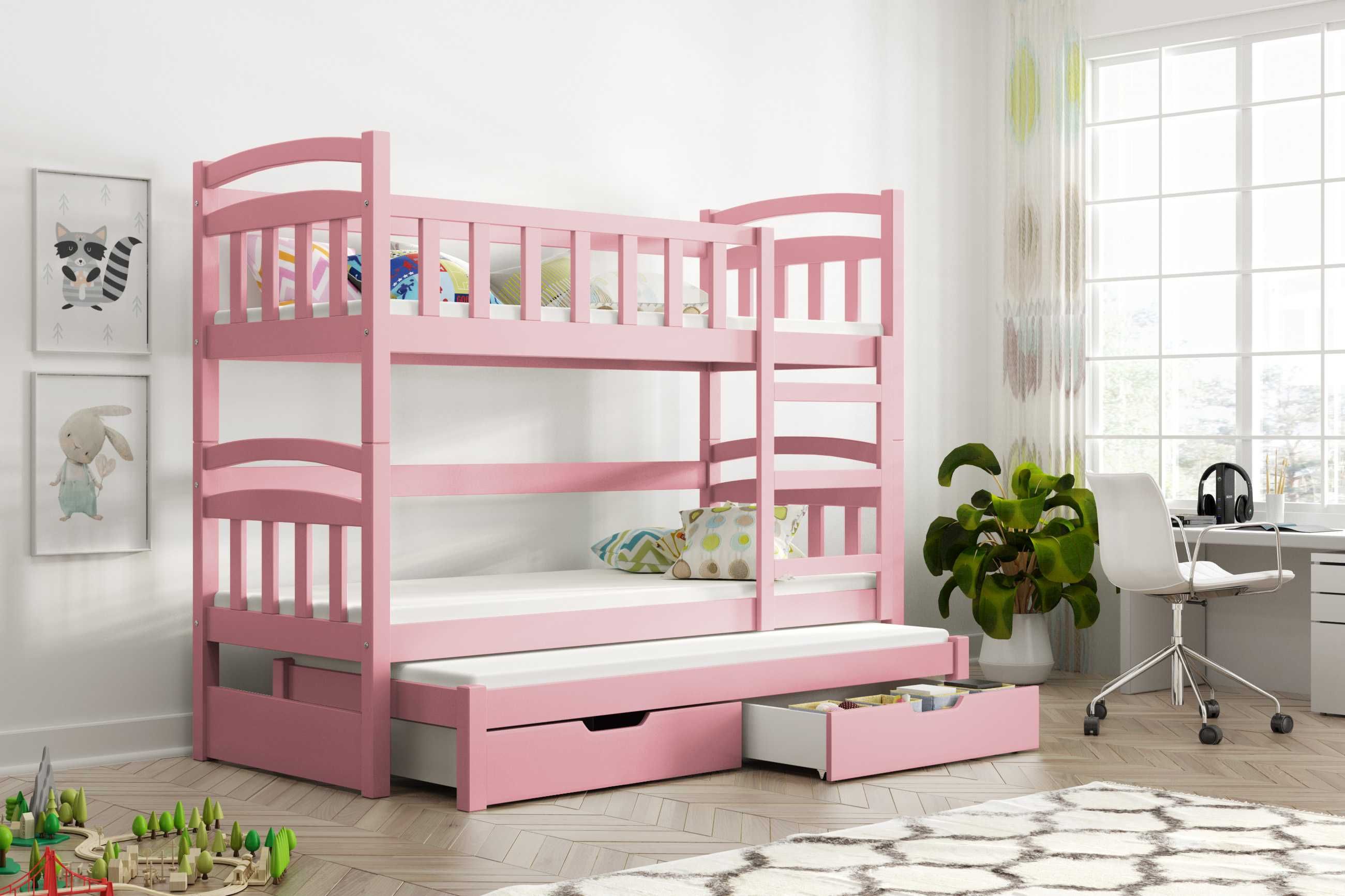 Łóżko sosnowe piętrowe dla trójki dzieci DAWID MINI 160x75
