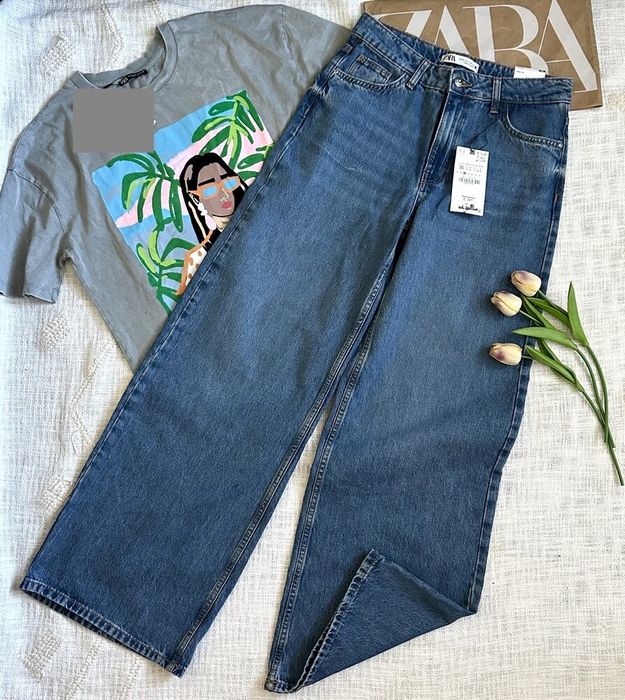 широкі джинси Zara жіночі джинси zara wide leg середня посадка