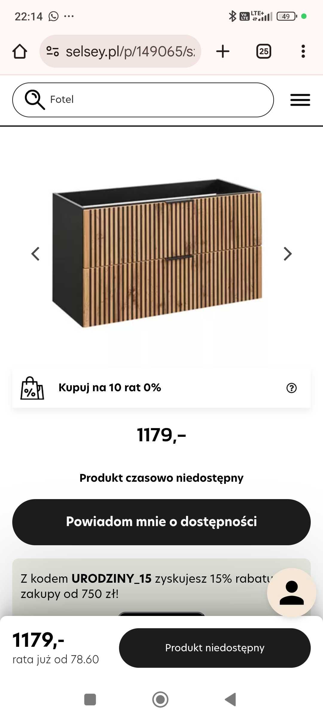 Szafka pod umywalkę w lamele