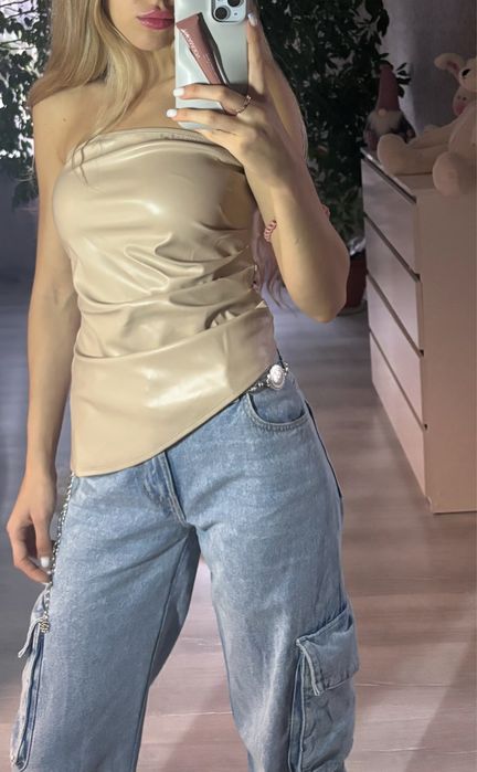 Коричневий бордо шкіряний топ хс С М розмір