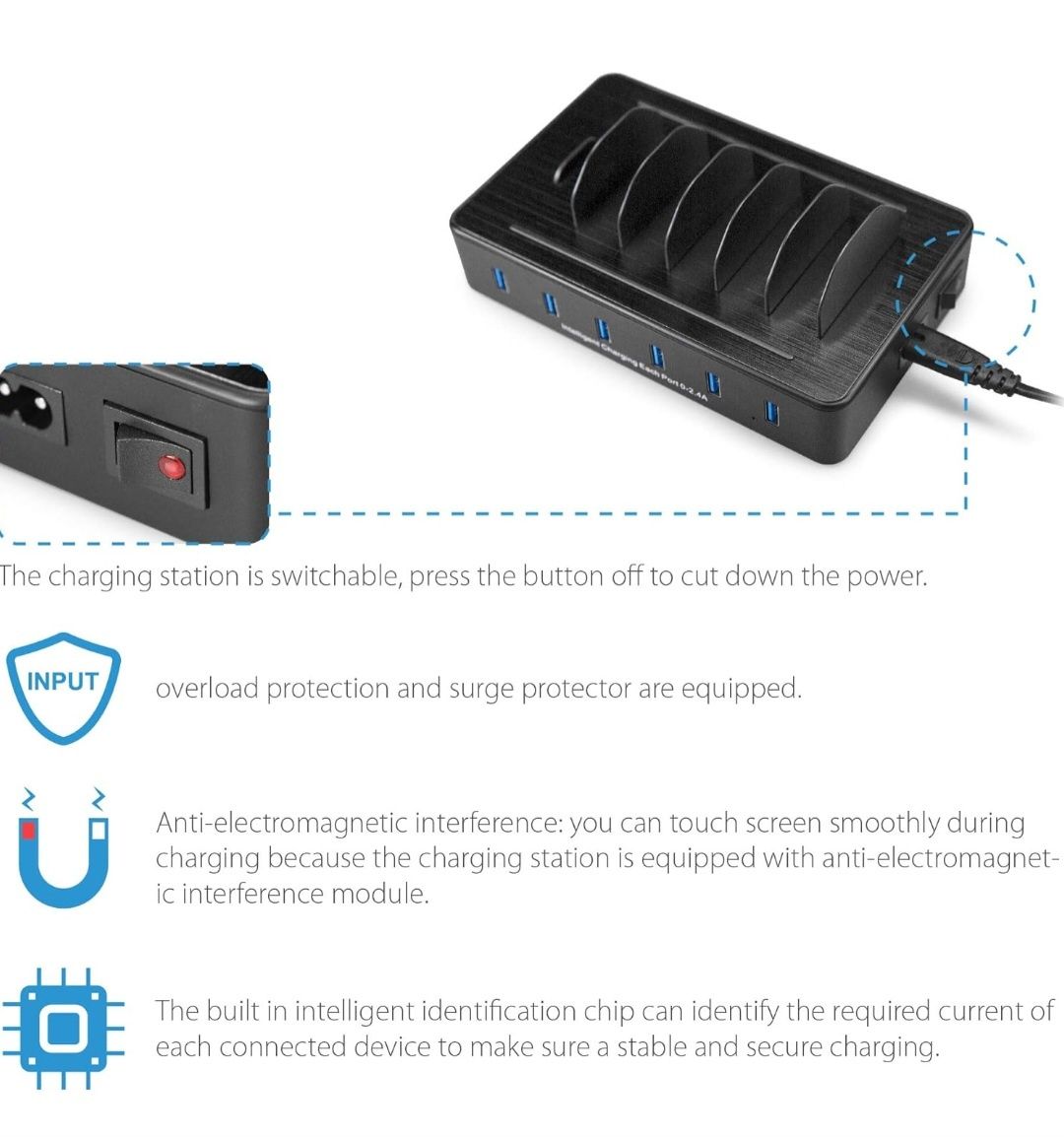 TechDot Stacja ładująca USB do telefonu komórkowego 6 portów