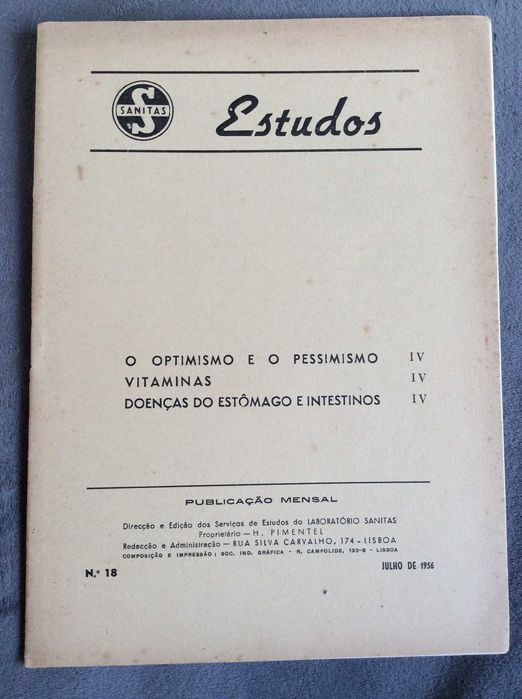 Estudos: Edição do Laborat. Sanitas. (18) - Julho de 1956. Ver sumár.