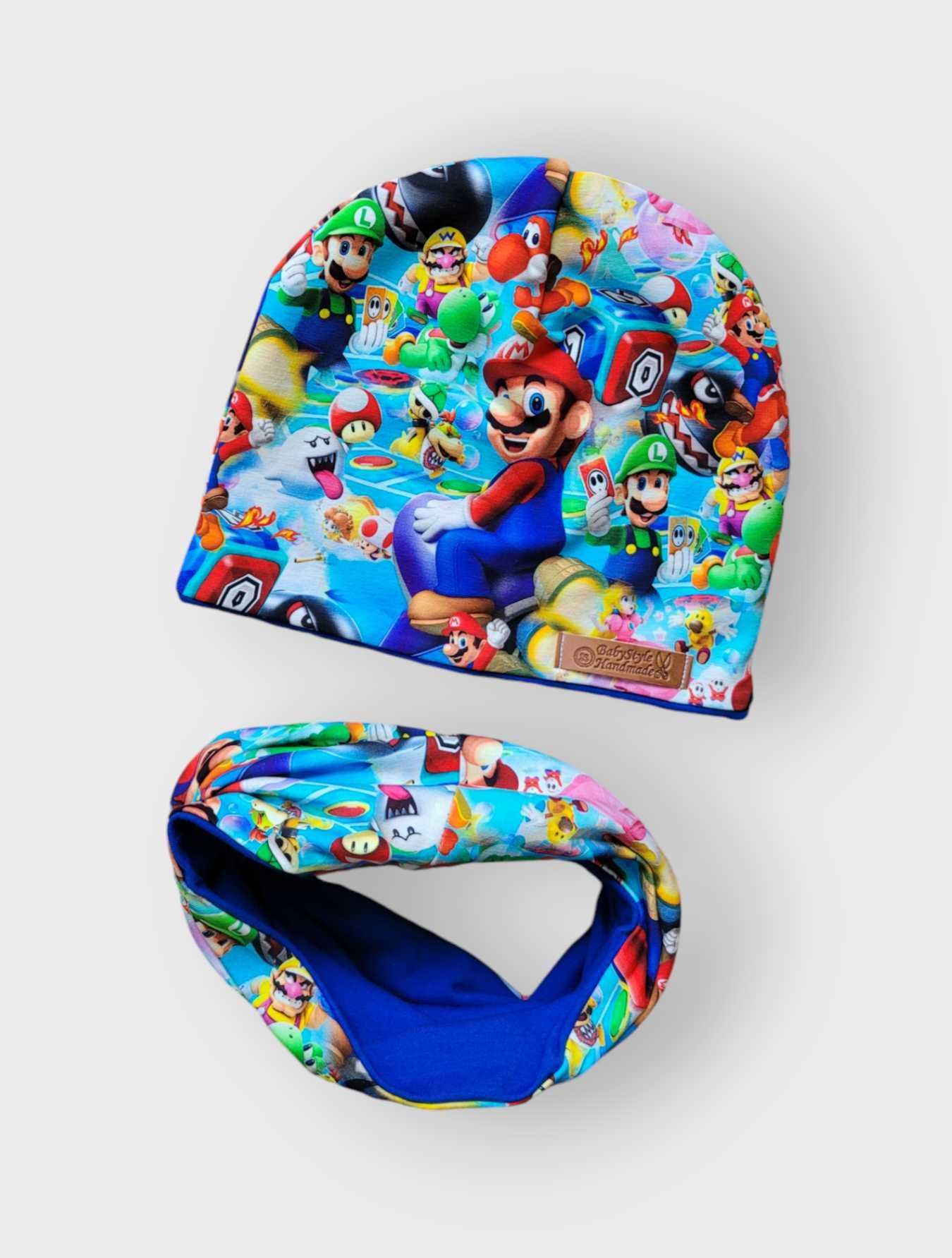 Czapka komin / chusta wiosna MARIO BROS podwójna HANDMADE komplet