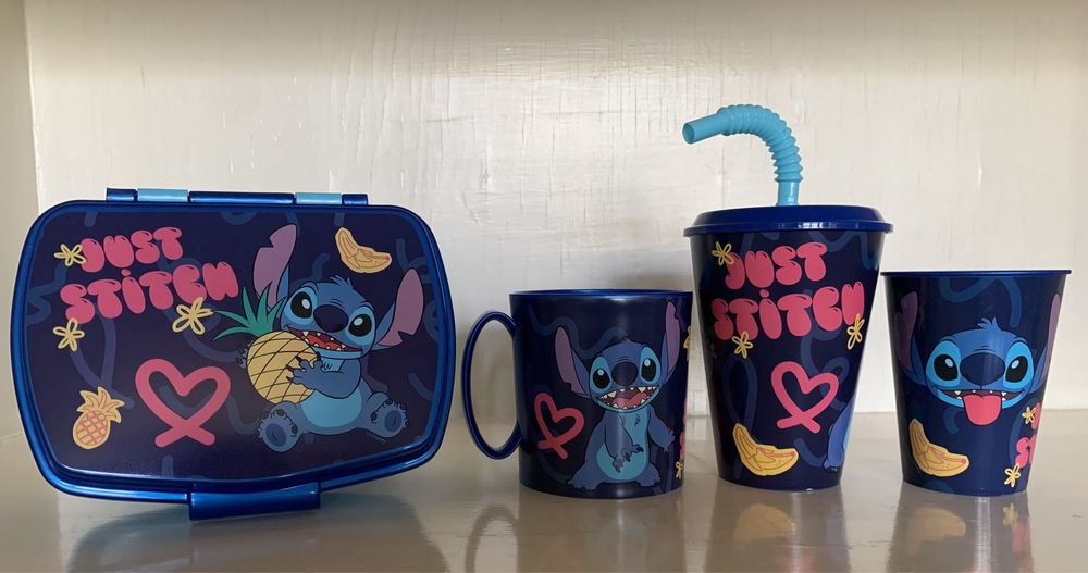 Stitch caneca, boneco, lancheira, garrafa, copo