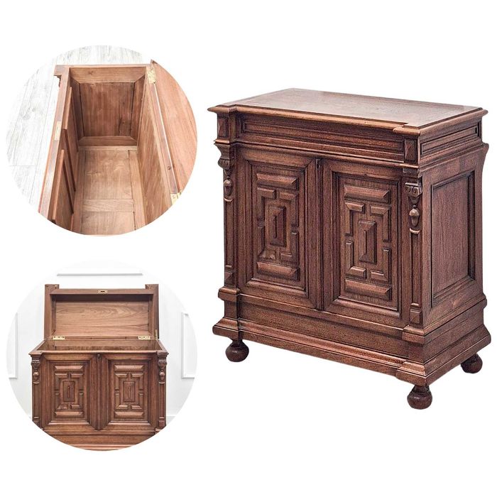 Dębowa KOMODA otwierany KUFER drewniana szafka rzeźbiona ANTYK 2p. XX