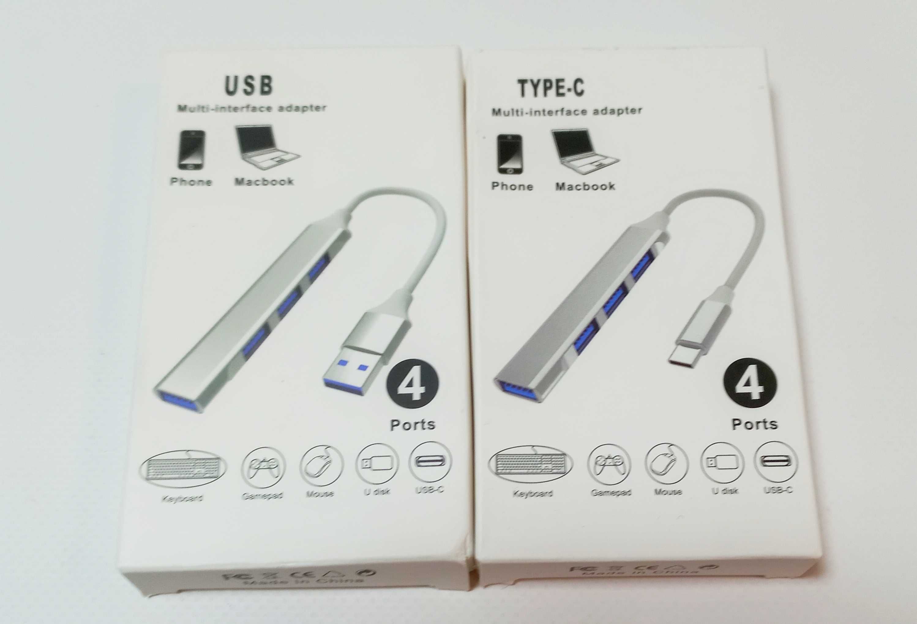 USB Хаб - разветвитель  Туру-С USB 3.0  на 4 USB  порта для ноутбука,