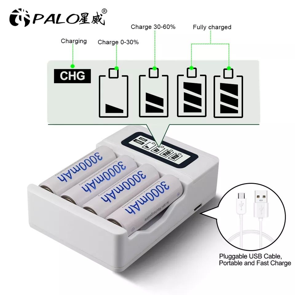 Интеллектуальная зарядка аккумуляторных батареек AA/AAA, USB LC Palo