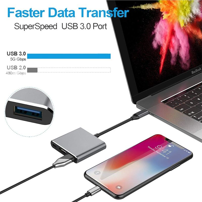 USB Type-C переходник Хаб 3 в 1 HDTV (HDMI) USB 3.0 Type-C (PD)