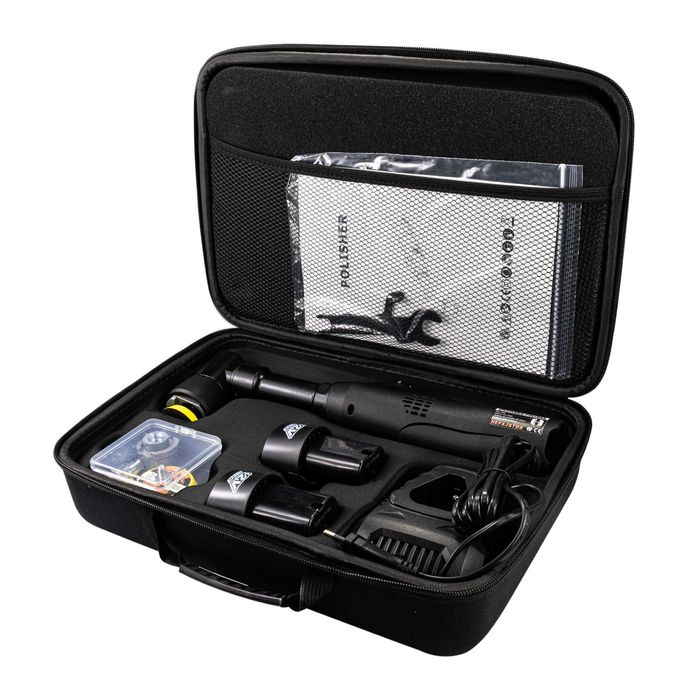 Polerka MINI Akumulatorowa HEFAJSTOS 12V na PREZENT WALIZKA detailing