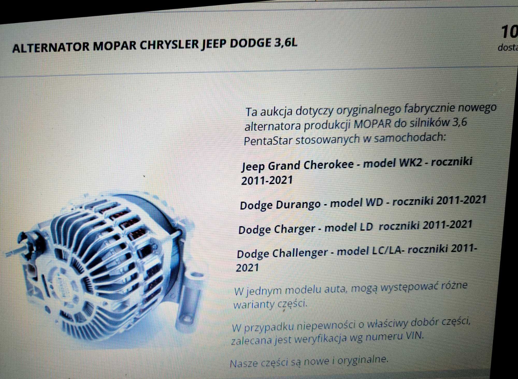 Alternator Jeep . Durango Dodge