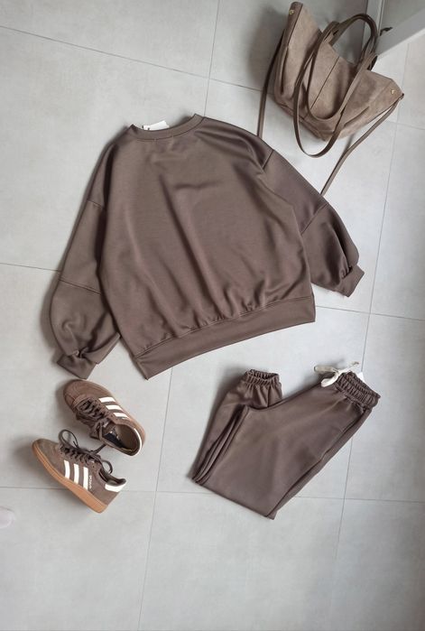 Azara komplet dres bluza spodnie fango brązowy mokka masełko wiskoza