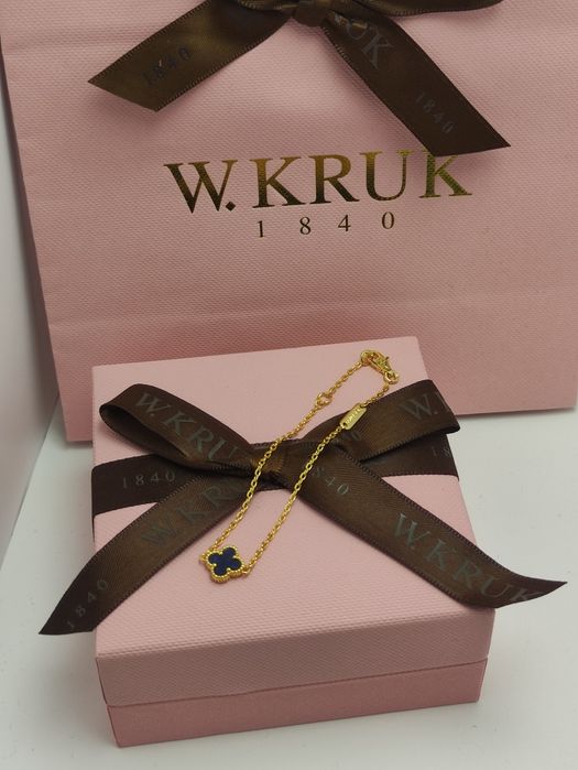 Bransoletka z koniczynką srebro 925 pozłacana z lazurytem