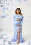 Sukienka ciążowa sesja zdjęciowa baby shower niebieska błękitna maxi M