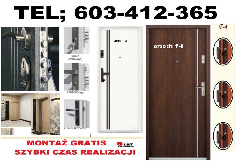 DRZWI WEJŚCIOWE do mieszkania, zewnętrzne, wewnątrzklatkowe z montażem