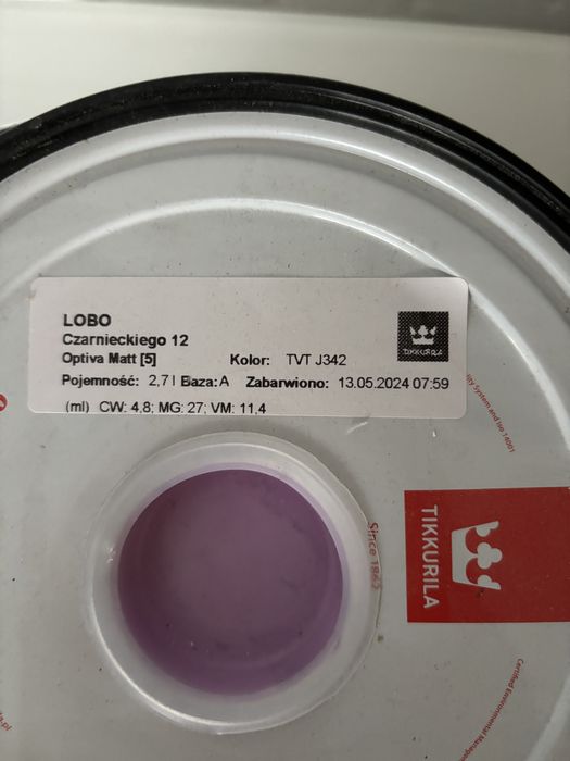 Farba z mieszalnika Tikkurila Optiva 5 J342 fiolet 2,7l