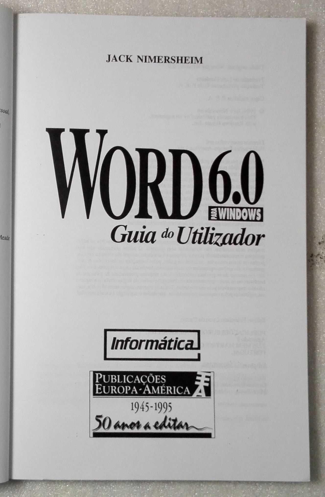 Livro Word 6.0 - Guia do Utilizador