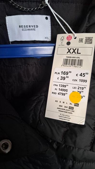 Nowy czarny jesienny  płaszcz  Reserved r.XXL