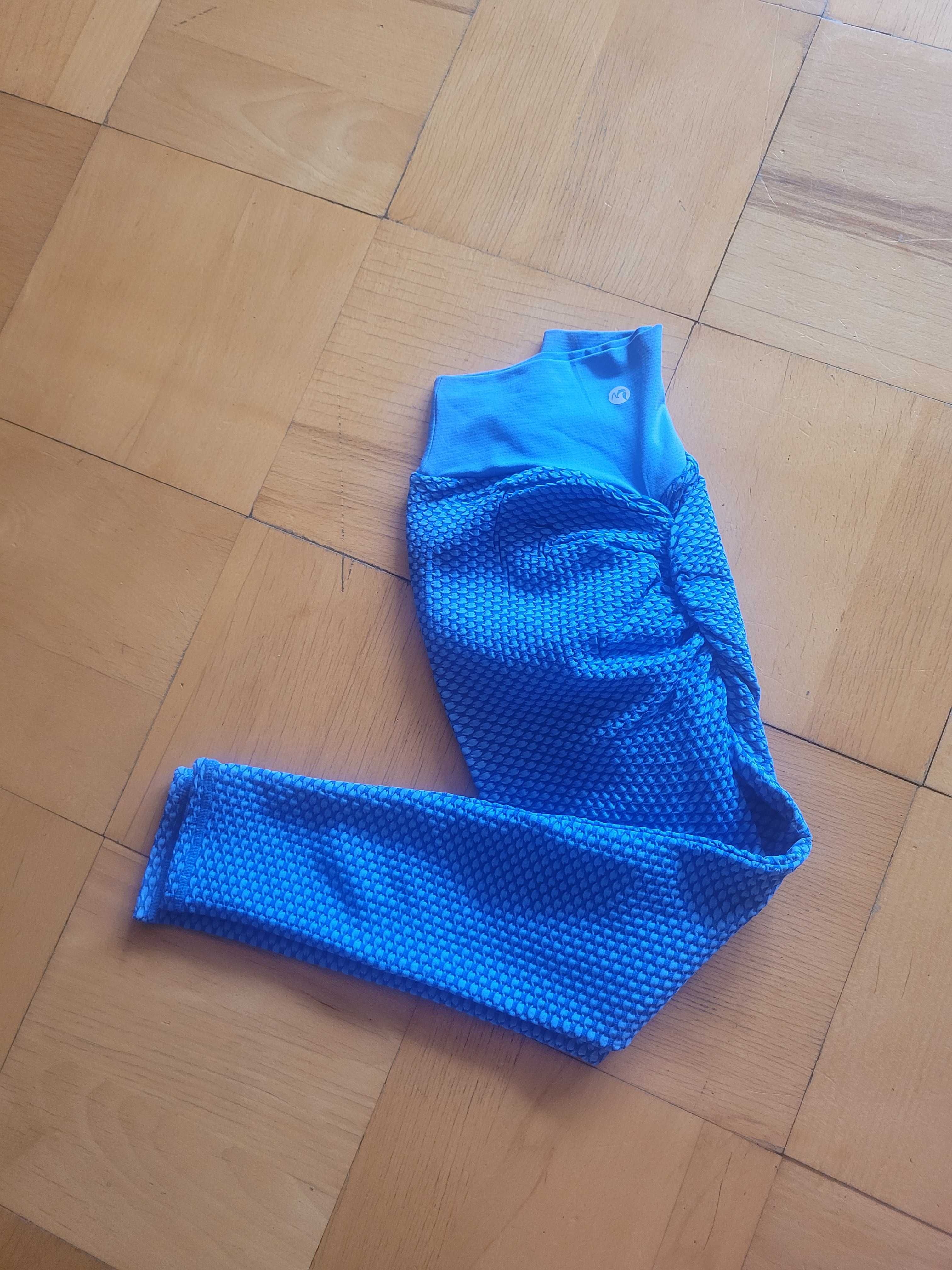 Push up niebieskie legginsy z marszczeniem na pupie na siłownię r. S/M