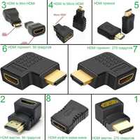 8 видов Переходник HDMI, Mini, Micro, 90 и 270 градусов, ХДМИ муфта